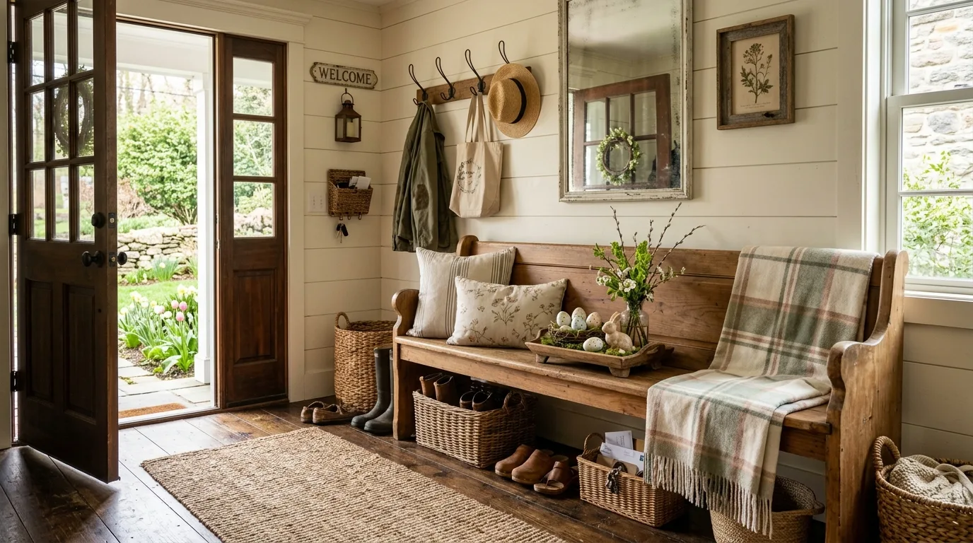 Farmhouse Entryway with Easter Touch for 10 farmhouse easter decor ideas you'll love